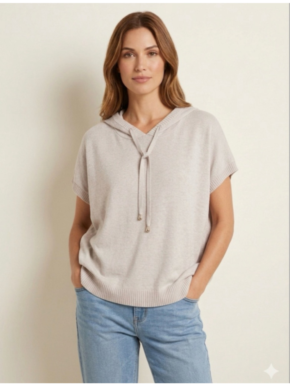 Women's T Tahari Short Sleeve Hoodie Small Beige